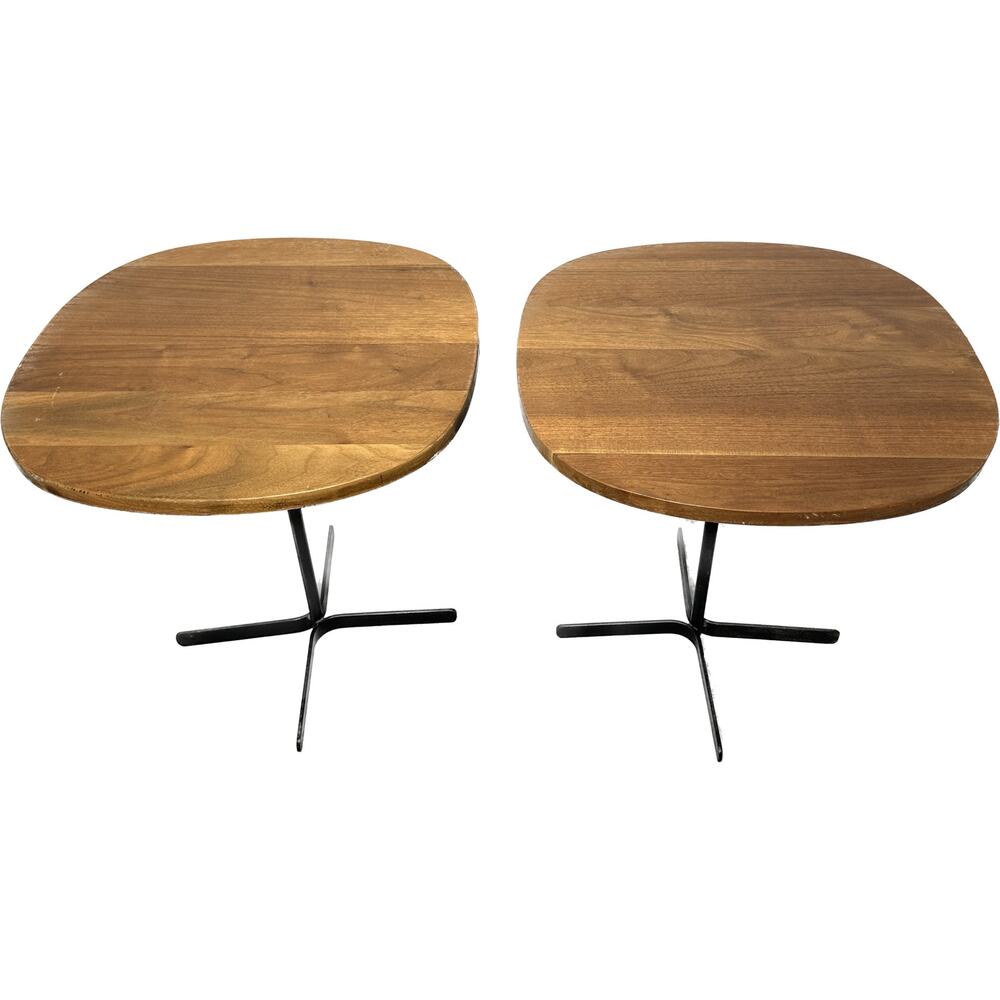 Allan Gould Side Tables with Walnut Surface and Black Pedestal Base 1950s, Set/2